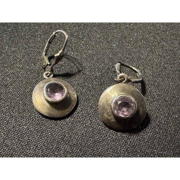 Vintage Silver & Amethyst Drop Earrings - Picture 4 of 4